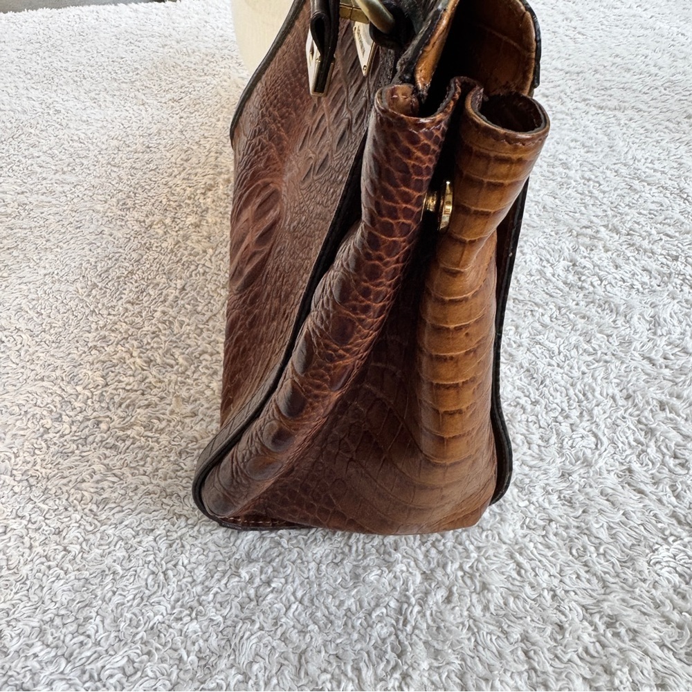 Brahmin Annabelle Dark Camel Tri-Color Croc-Embossed Leather with Green Trim NWT - Picture 6 of 8